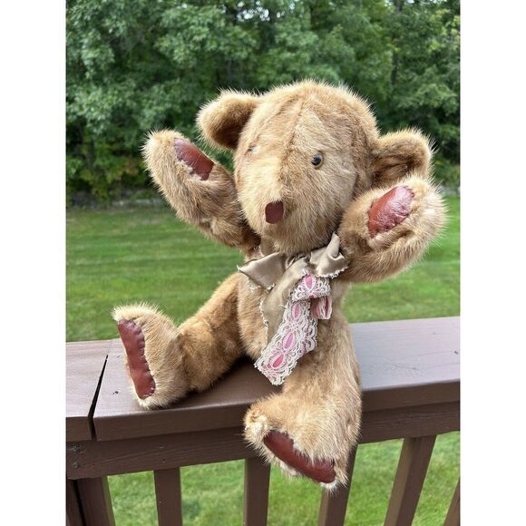 Vintage Mink TEDDY BEAR Jointed Approx 19” REAL FUR MINK Handmade. - Picture 5 of 16